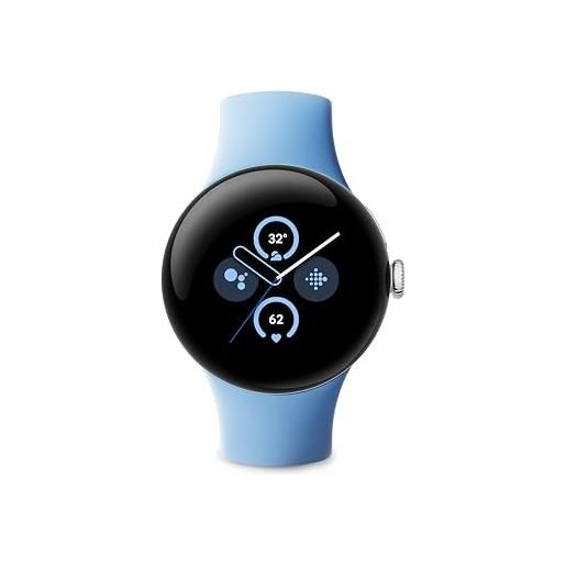 Google pixel watch 2 con fitbit monitoraggio battito cardiaco, gestione stress, funzionalità di sicurezza - smartwatch android - cassa in alluminio - cinturino sportivo azzurro - wi-fi