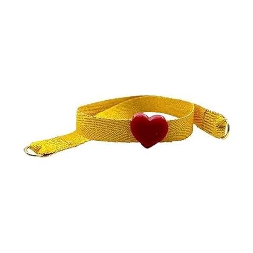 MAISON GIOIELLI FIRENZE nora pfeiffer bracciale in tessuto colorato charm cuore, bracciale amore donna con charm in resina, bracciali colorati fashion chic donna ragazza bambina (giallo lamè, cuore rosso)