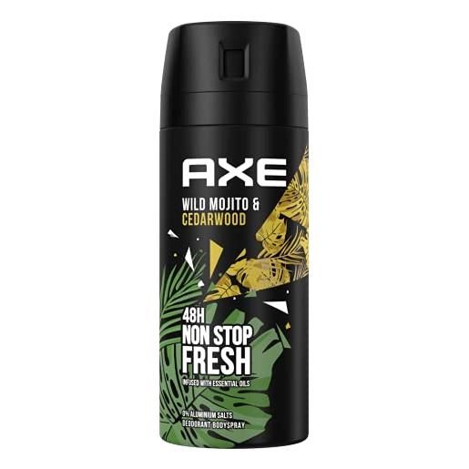 Axe deodorante spray per il corpo wild mojito & cedarwood senza alluminio, combatte i batteri che causano odori e gli odori sgradevoli, 150 ml, 1 pezzo