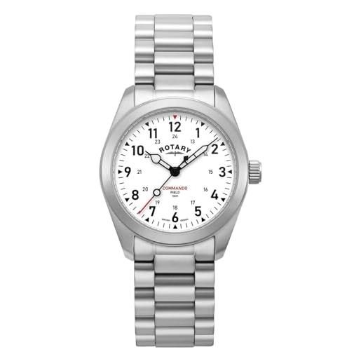 Rotary orologio quarzo uomo, misura cassa 37.00mm con quadrante bianco analogico e cinturino argento in cinturino in metallo gb05535/18