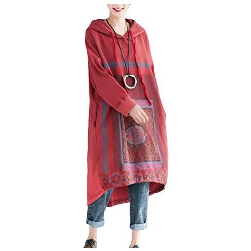 FTCayanz donna hoodie vestito felpe oversize lungo abito elegante con cappuccio 1-rosso