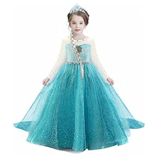 TTYAOVO vestito da festa di compleanno per ragazze, vestito a maniche lunghe da principessa per ragazze taglia（110） 3-4 anni 5 pezzi blu 04