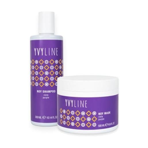 YVYLINE kit no yellow YVYLINE, shampoo antigiallo tonalizzante capelli biondi bianchi decolorati o trattati da 300 ml e maschera tonalizzante capelli biondi da 500 ml (piccolo)