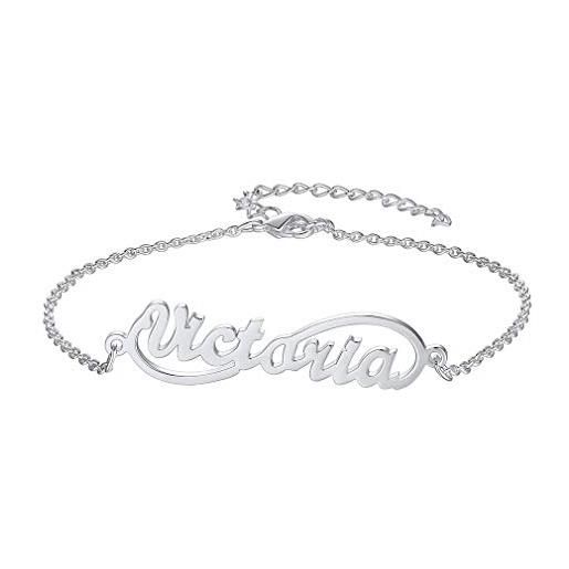 Custom4U bracciale con nome in argento per donna bambina cavigliere regolabili personalizzabili gioielli nominali per donna fidanzata di mamma