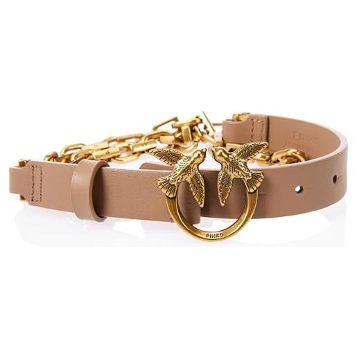 Pinko love day chain h2 belt vitello cintura, d01q_biscotto zenzero-antique gold, s donna