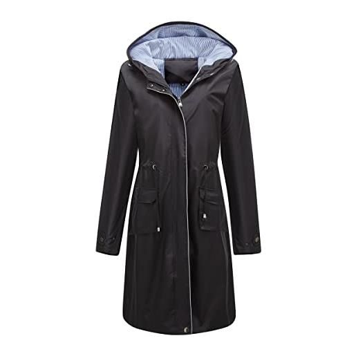 YUNCLOS cappotto impermeabile da donna elegante antivento con cappuccio lungo giacca antipioggia slim fit tinta unita, grigio, xxxl