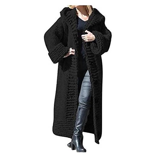 WinvOx cardigan da donna a maglia grossa con cappuccio - cappotto a maglia di grandi dimensioni con cappuccio lungo alla caviglia, cappotto invernale in lana, per autunno e inverno, nero , m