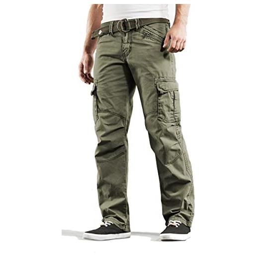 Timezone benitotz benito pantaloni cargo da uomo con cintura in tessuto, nero , 50 it (36w/34l)