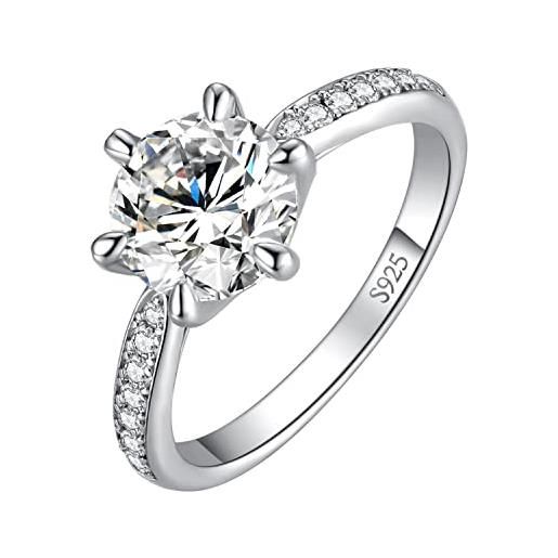 JewelryPalace 3ct classico anello solitario donna argento 925 con moissanite, diamante simulato anelli donna argento con pietre laterali, smeplice fedine fidanzamento anniversario set gioielli donna