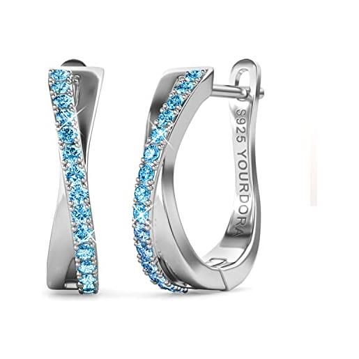 YOURDORA donna orecchini a cerchio originali in argento 925 zirconi anello contorto idea regalo gioielli (oro bianco - azzurro)