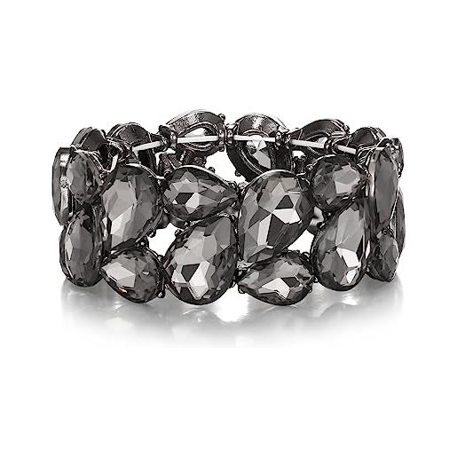 EVER FAITH braccialetto elastico in cristallo austriaco art deco elegante goccia vintage braccialetto da donna in argento trasparente, cristallo, senza gemstone