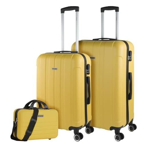 ITACA - set valigie - set valigie rigide offerte. Valigia grande rigida, valigia media rigida e bagaglio a mano. Set di valigie con lucchetto combinazione tsa 771117, giallo