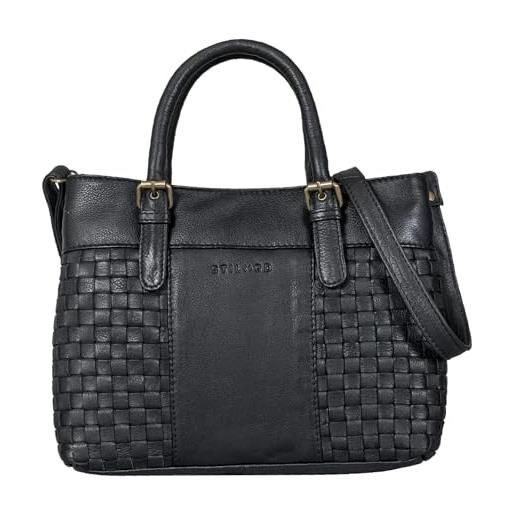 STILORD 'daniela' moderna borsa a mano pelle donna con aspetto intrecciato vintage borsetta tracolla della spesa tote bag cuoio autentico, colore: nero