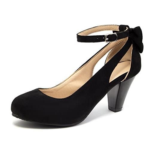 elerhythm mary jane bow closed toe vintage pumps tacchi gatsby victorian anni '20 faux camoscio scarpe, nero , 38 eu