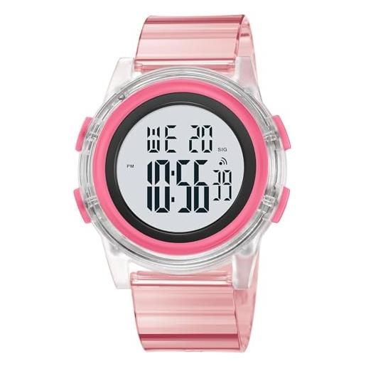 findtime orologio sportivo digitale da donna, impermeabile, per sport all'aria aperta, con ampio quadrante retroilluminato a led, rosa
