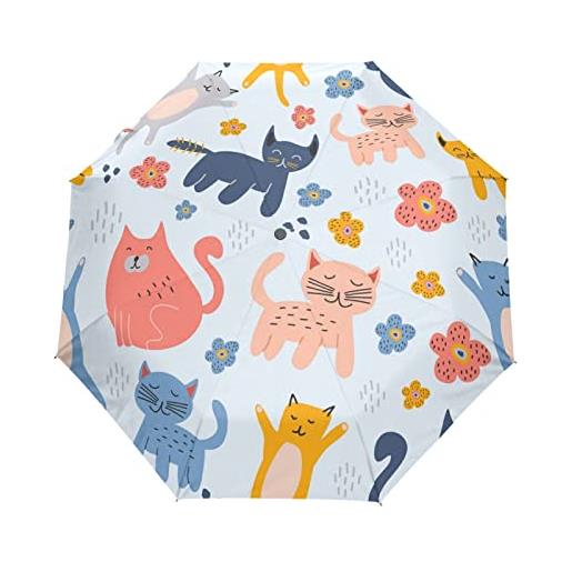 LDIYEU gatti divertenti che disegnano gattino ombrello pieghevole automatico auto apri chiudi portatile ombrelli per ragazze spiaggia donne bambini ragazzi