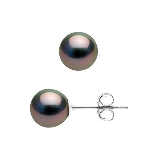 PEARLS & COLORS NATURAL FINE PEARLS pearls & colors - orecchini vere perle di coltura di tahiti rotonde 8-8.5 mm - qualità a+ - disponibile in oro giallo e oro bianco - gioiello da donna