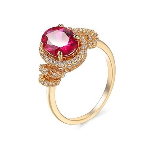 Hoisy anello fidanzamento donna, anelli oro donna zircone rosso a forma ovale intarsiato ovale placcato oro oro rosso misura 22