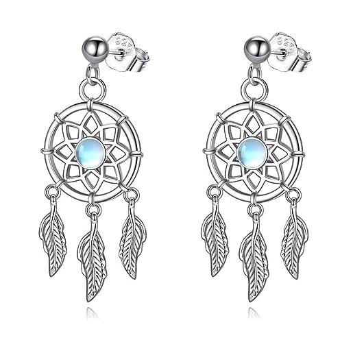 VONALA orecchini acchiappasogni per donna e ragazza, in argento sterling turchese/pietra di luna/cristallo piuma goccia orecchini boho gioielli regalo per donne adolescenti ragazze, 28.2*11.5mm, 