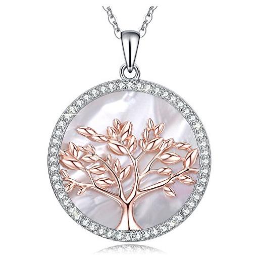 Mega Creative Jewelry collana da donna albero della vita ciondolo gioielli in argento 925 con cristalli idee regalo donna originale per lei mamma moglie fidanzata compleanno anniversario