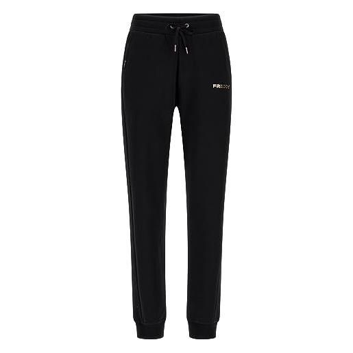 FREDDY - pantaloni in felpa con stampa in tono sulle lunghezze, donna, nero, large
