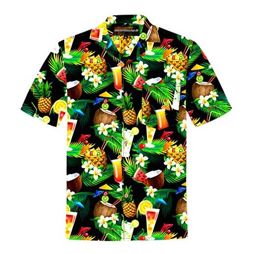Hawaiihemdshop camicia hawaiana, da uomo, in cotone, taglia s - 8xl, con tasca sul petto, a maniche corte, cocktail, foglie di palma, con bottoni in cocco nero xxxl