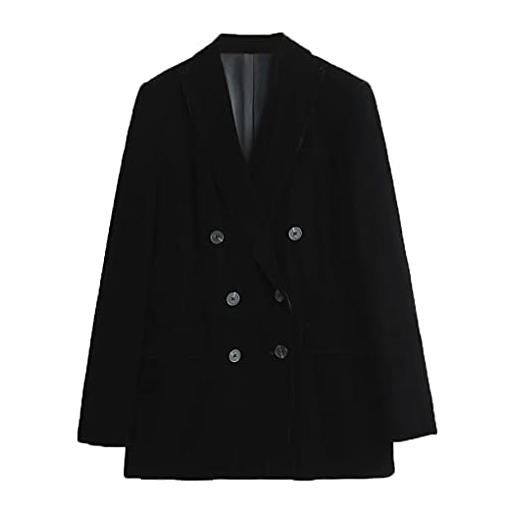 Watrpro giacca da donna vintage in velluto nero blazer office giacca da donna doppiopetto outwear black l