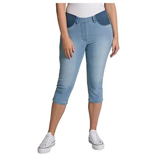 ULLA POPKEN capri, a righe, elastico in vita, blu jeans scuro, 53w / 32l donna