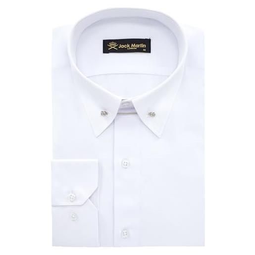 Jack Martin London jack martin - camicia oxford con colletto a spilla - camicie formali slim fit per uomo (bianco, s)