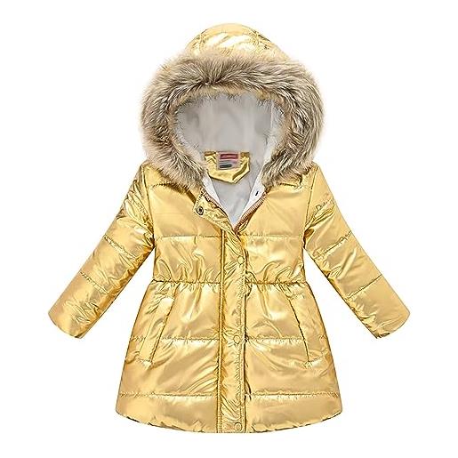ORANDESIGNE piumino invernale bambina e ragazza con cappuccio in pelliccia protezione dal freddo caldo piumino giacca floreale stampata invernale cappotto caldo parka imbottito d nero 130