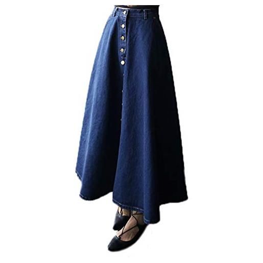 Huixin donna gonna di jeans lunga semplice vita alta a-line gonna lunga plissettata (dark blue, xl)