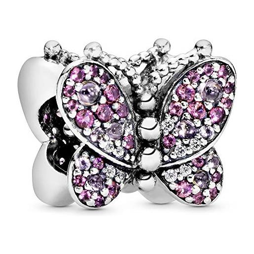 Pandora ciondolo in argento a forma di farfalla con ciliegia, cristallo rosa sfumato e zirconia cubica trasparente