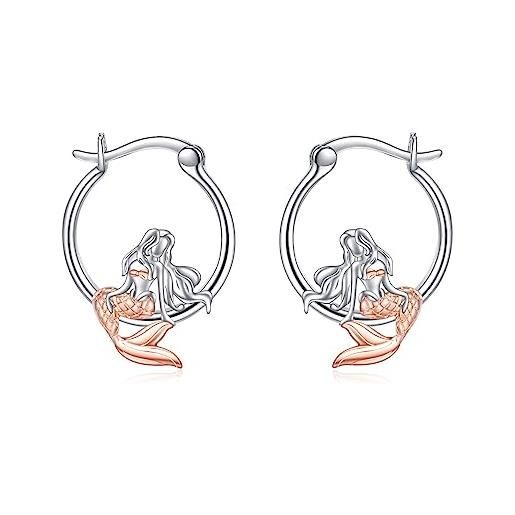 VONALA orecchini a forma di sirena da donna, in argento sterling, con sirenetta, a forma di sirena, orecchini a cerchio, idea regalo per donne, argento sterling, nessuna pietra preziosa