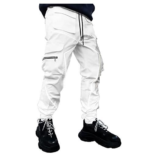 ADVRESF pantaloni cargo da uomo hip hop techwear harem pantaloni da jogging con tasche jogging punk casual, bianco, xl