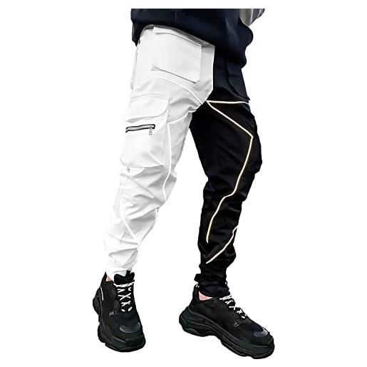 ADVRESF pantaloni cargo da uomo hip hop techwear harem pantaloni da jogging con tasche jogging punk casual, nero/bianco. , l