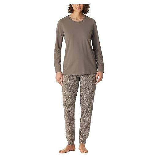 Schiesser pigiama lungo 100% cotone con polsini-comfort set, taupe, 58 donna