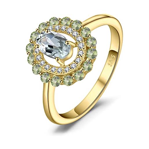 JewelryPalace halo anello donna argento con genuino ametista verde, ovale anelli donna argento 925 con naturale peridoto a taglio rotondo, fedina in oro anelli anniversario set gioielli donna 13