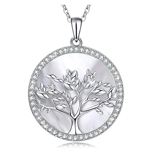 Mega Creative Jewelry collana da donna albero della vita ciondolo gioielli in argento 925 con cristalli idee regalo donna originale per lei mamma moglie fidanzata compleanno anniversario
