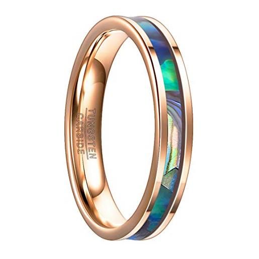 NUNCAD anello uomo/donna/unisex in tungsteno con conchiglia/turchese multicolore anello elegante/fede nuziale/anello di promise or/or rose 4mm taglia (10-22.5)