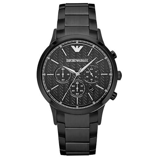 Emporio Armani orologio da uomo, movimento cronografo al quarzo, cassa in acciaio nero 43 mm con bracciale in acciaio, ar2485
