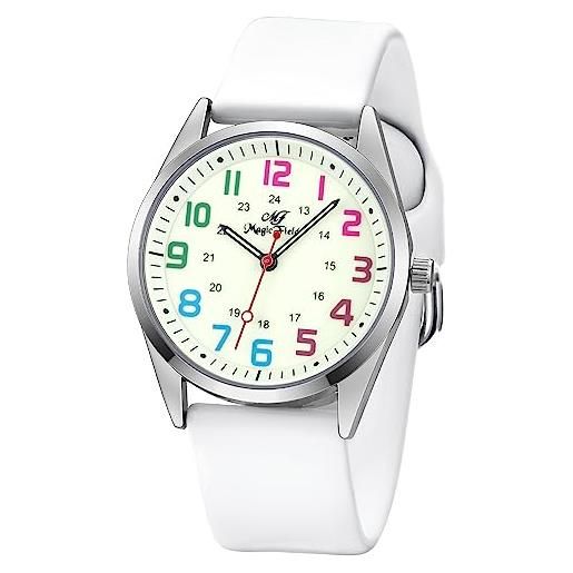 ManChDa orologi impermeabili per le donne orologio del silicone con la seconda mano luminoso orologio 24 ore semplice variopinto orologio, 1-2. Bianco arcobaleno, giapponese