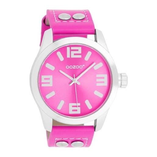 Oozoo jr316 - orologio da polso junior basic neon line con cinturino in pelle, 40 mm, rosa neon, jr316 - neon pink