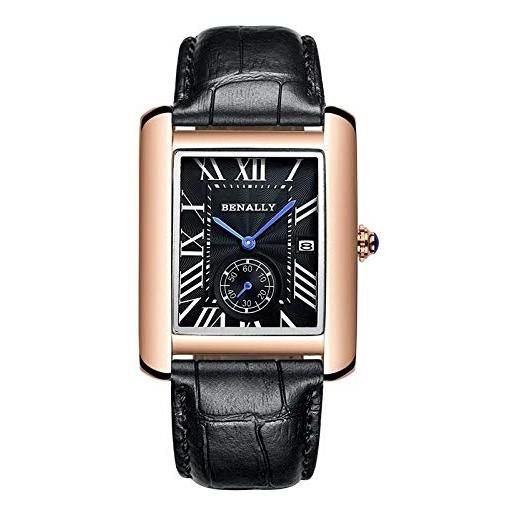 Haonb orologi da polso orologio impermeabile business in pelle di moda, cintura nera con conchiglia nera quadrante nero