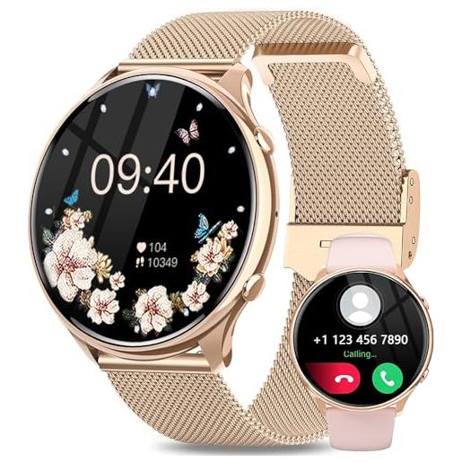Fitonme smartwatch donna con chiamate whatsapp, 1,39 hd schermo orologio smartwatch con 2 cinturini, 100+ modalità sport, cardiofrequenzimetro/spo2/sonno, smart watch per android ios