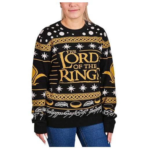 Elbenwald maglione a maglia del signore degli anelli con motivo dell'albero di gondor per uomo donna unisex nero giallo - xl
