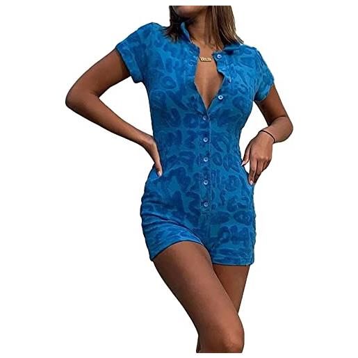 Mieahory - tutina sexy da donna, modello y2k, con stampa floreale, velluto blu. , xl
