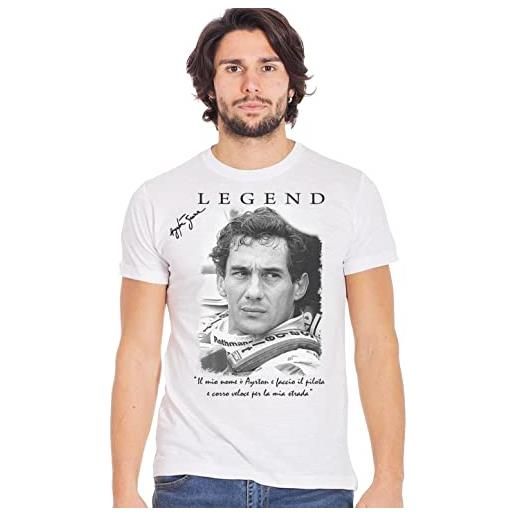 Generico the legend ayrton senna con la sua firma art. 11001 t-shirt urban men uomo 100% cotone fiammato bs (as6, alpha, s, regular, regular, bianco, s)