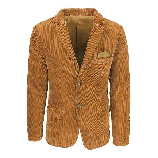 Evoga giacca uomo invernale velluto a coste elegante casual due bottoni (s, marrone)