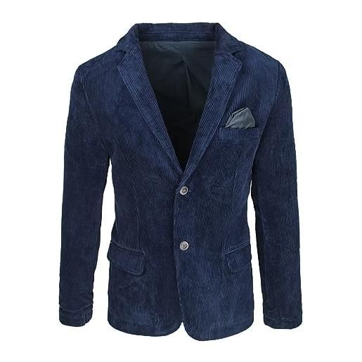 Evoga giacca uomo invernale velluto a coste elegante casual due bottoni (m, blu scuro)