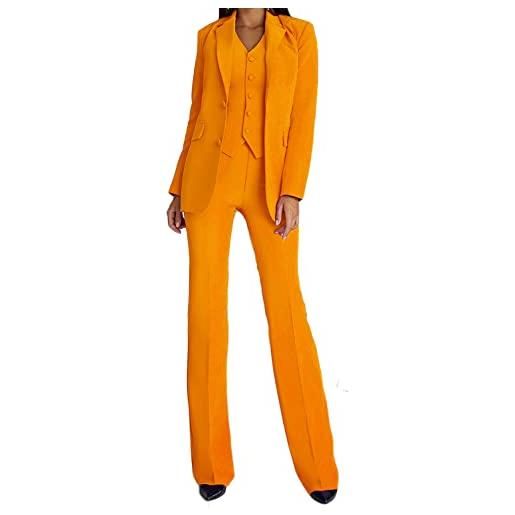 Leader of the Beauty lady suit blazer 3 pezzi business suit ufficio pant suit set completo per lavoro matrimonio prom abiti, arancione, s